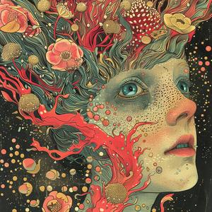 woman  flowers  bubbles  album  surreal  artwork  symbolist  risograph  playful  colorful 1079336
