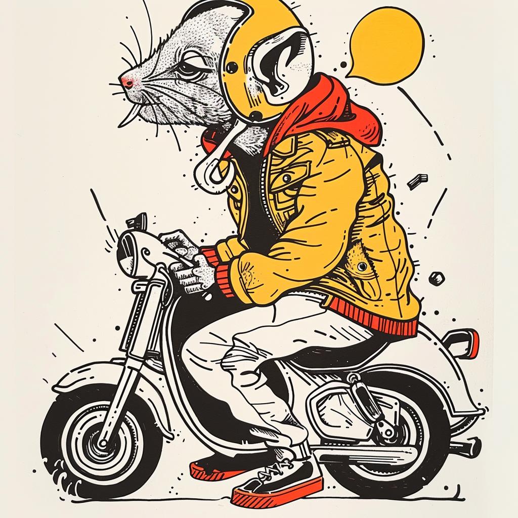 Mouse  Helmet  Moped  Happy  Illustration  Playful  Cartoon  Animal  Fun  Whimsical 938862