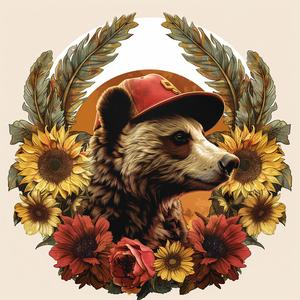 bear  red  hat  flowers  chromolithography  colorful  nature  art  bright  whimsical 1048958