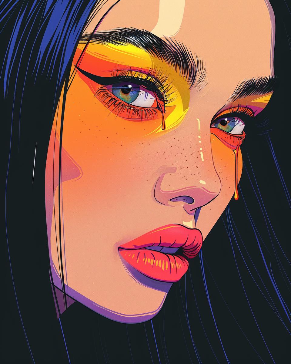 صورة امرأة مكياج ألوان زاهية ماسكارا شعر أسود جمال باتريك ناجل رسم توضيحي 957988
