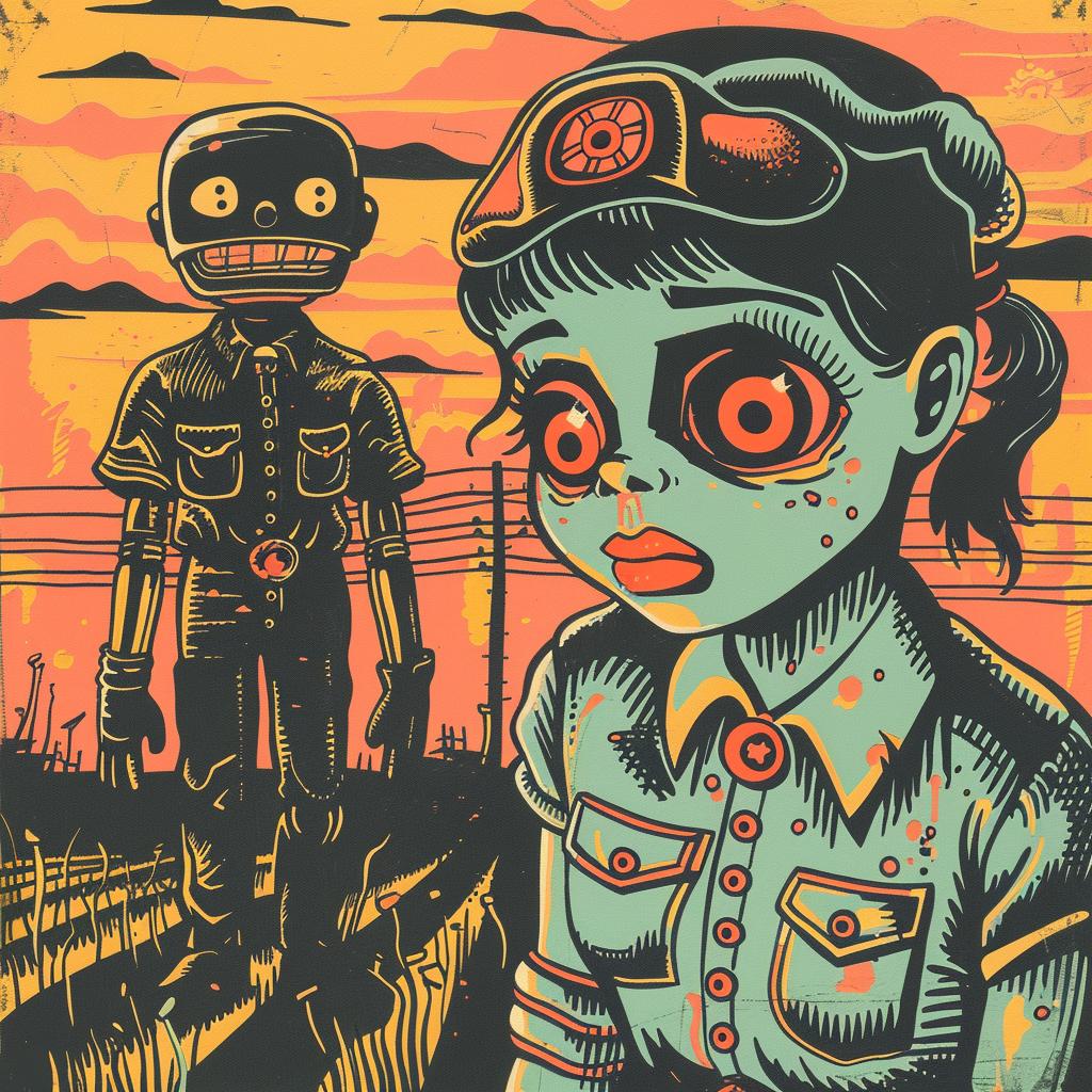 poster  girl  robot  field  art  Matt Bors  graphic  bizarre  weird  illustration 926281