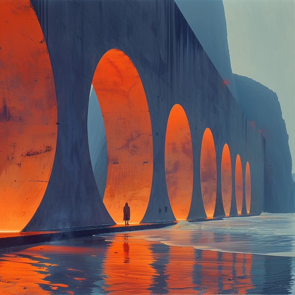blue  orange  double  exposure  sci-fi  bridge  surreal  volumetric  light  man 1031138
