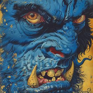 monster  teeth  portrait  1950s  vintage  comic  surrealism  pointillism  Art Nouveau  gold 1076981
