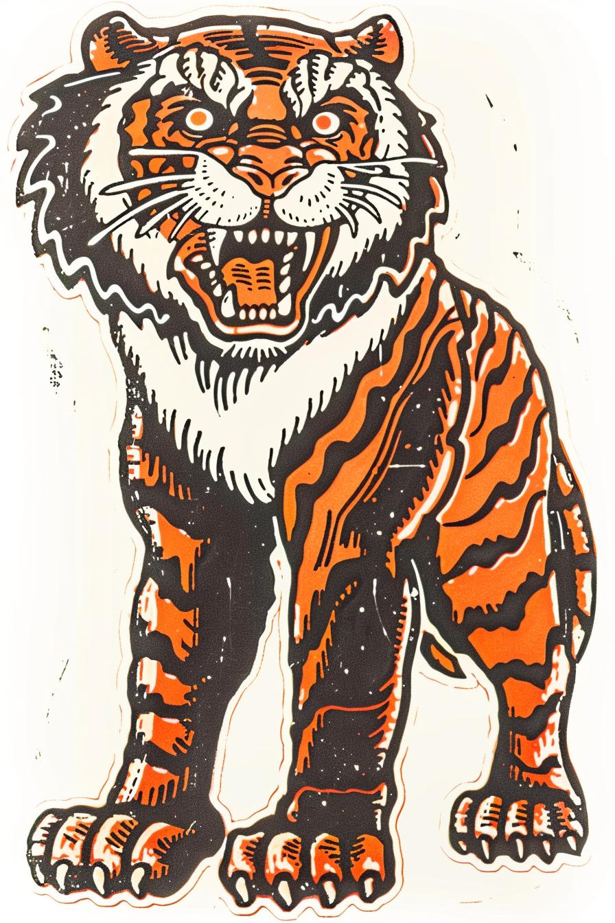 tiger  illustration  snarling  upright  black  white  art  design  style  Todd 934317
