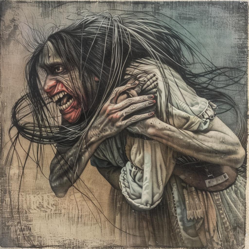 horror  monster  woman  longhair  painting  expression  teeth  featured  1917  strange 946057
