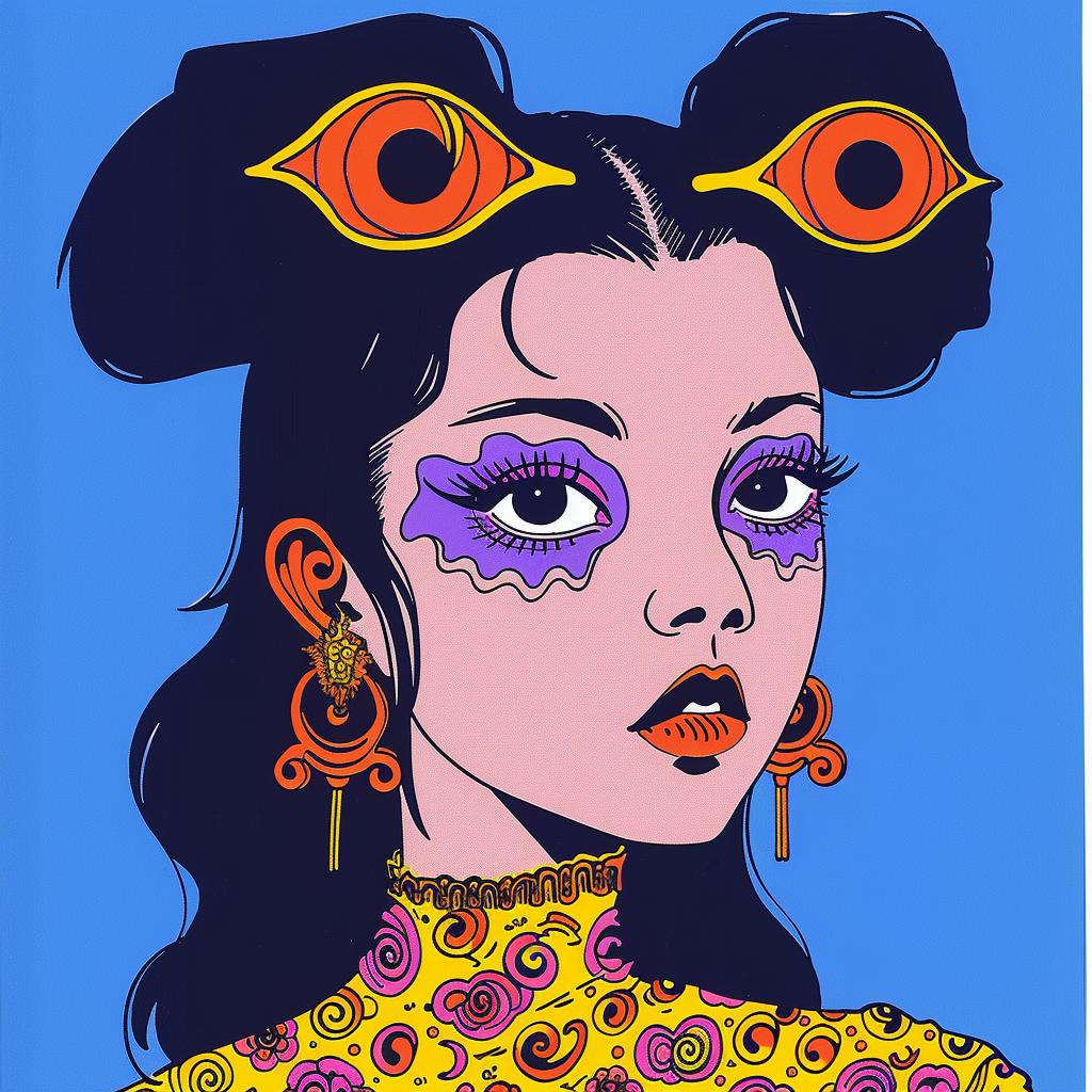 Japanese  horror  poster  woman  large  eyes  dress  colorful  art  illustration 1021537