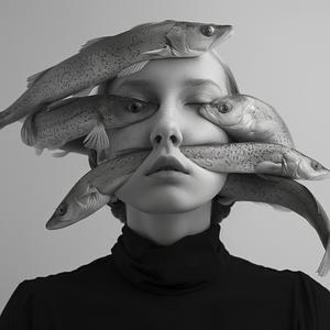 surreal female fish abstract minimalist dark faces linda gün bizarre 1075589