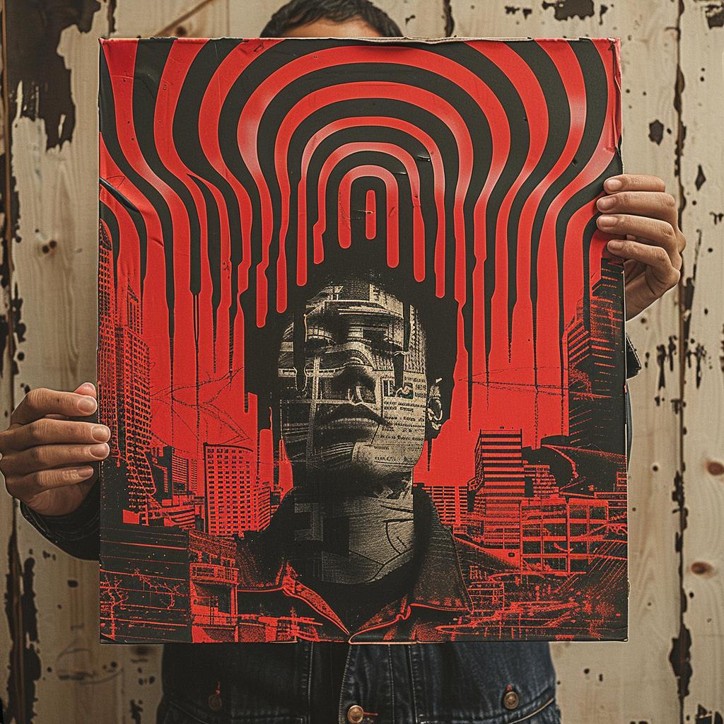 surreal  album  cover  hyper-realistic  screenprinting  man  poster  design  red  black 960313