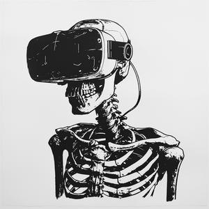 skeleton  VR  headset  monoprint  black  white  linocut  character  mask  vector 1070796