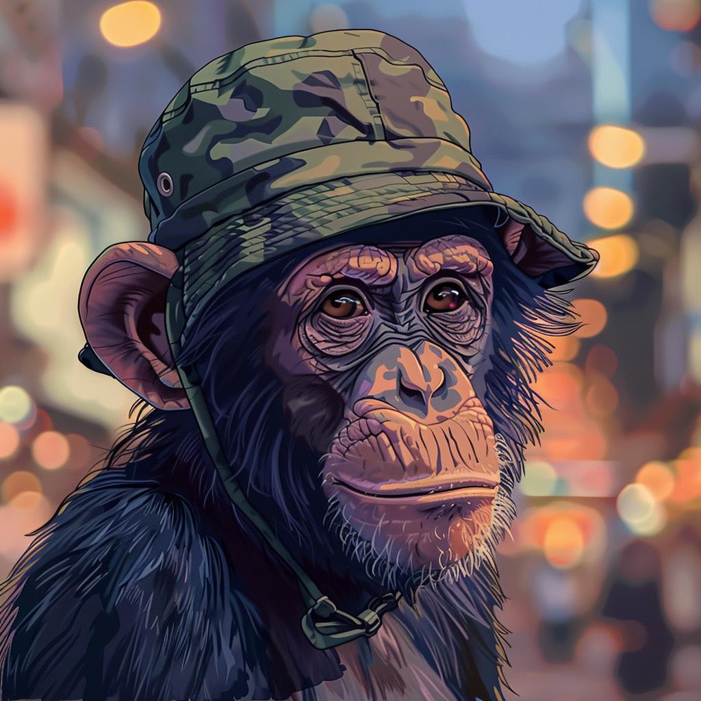 chimp  kawaii  bucket  hat  2D  cartoon  Ralph  Bakshi  digital  art 971236