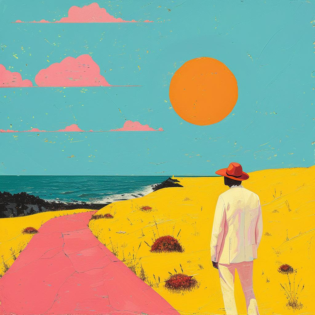 surreal  scene  charming  unexpected  beach  ocean  path  man  creative  artistic 1019187