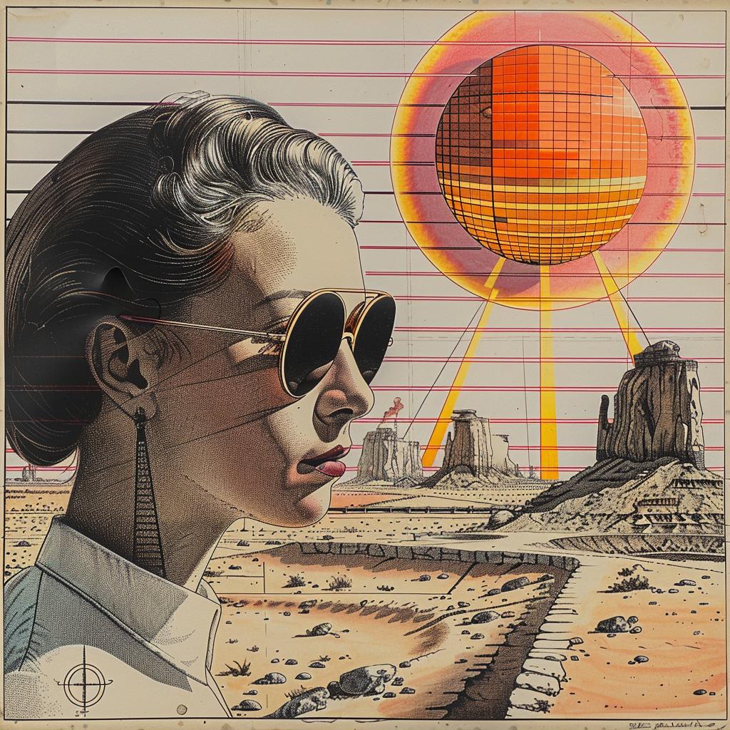 نظارة شمسية نسائية، قبعة شمسية، غروب شمس برتقالي، غلاف ألبوم Vaporwave، ثمانينيات القرن العشرين، 1035654