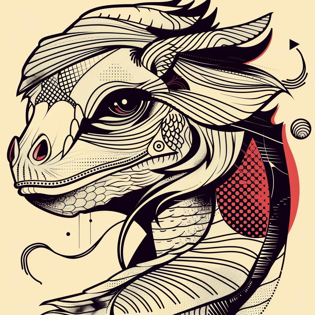 mythical  creature  hybrid  dragon  head  patterned  halftone  fantasy  unique  creature 939609