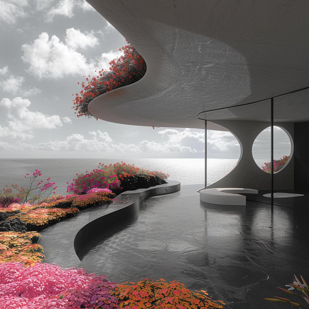 ZAHA  HADID  house  ocean  curved  roof  pool  design  flowers  architecture 1036299