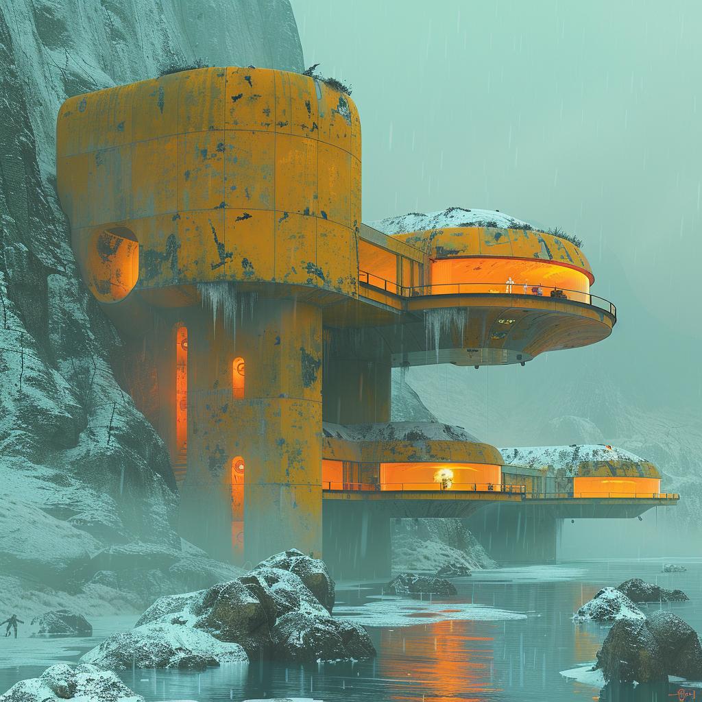 magic  realism  photo  mountain  house  futuristic  ochre  teal  lighting  surreal 1029703