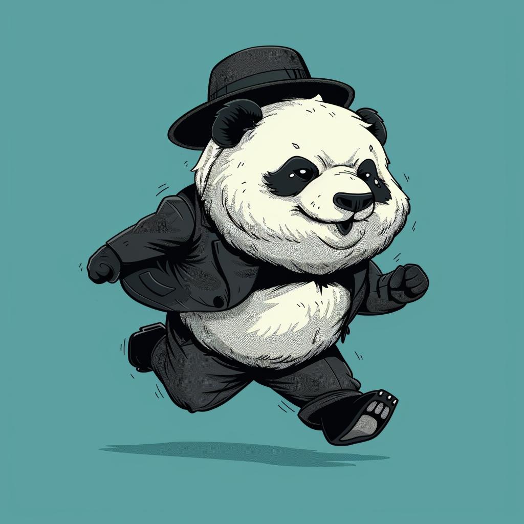 illustration  cartoon  panda  running  suit  hat  whimsical  colorful  playful  design 938225