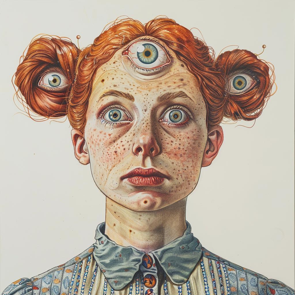 portrait  woman  redhead  threeeyes  surreal  painting  Codex  white  background  eye 971378