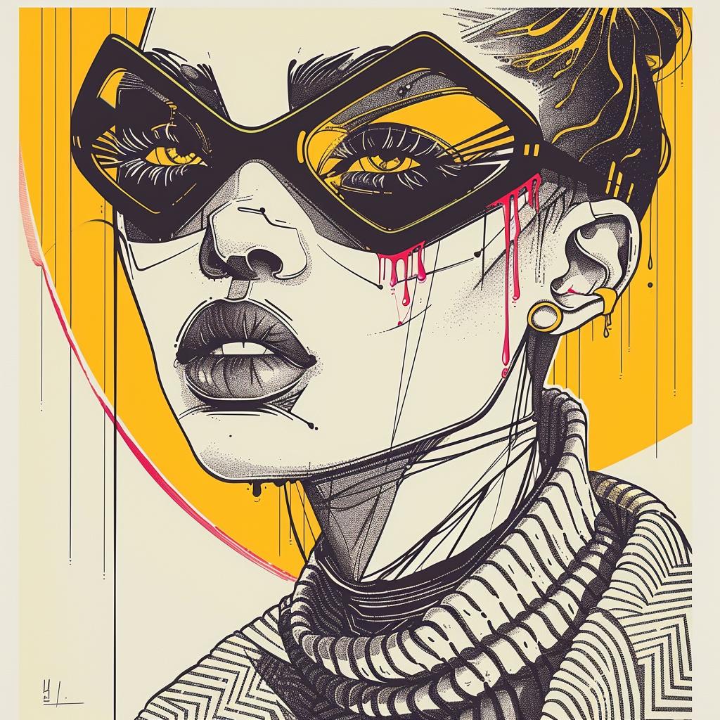 Pop Art  sweater  model  African-American  dripping  makeup  sunglasses  four-eyes  colorful  illustration 939249