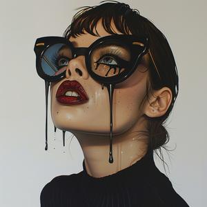 PopArt  brunette  model  dripping  makeup  glasses  fashion  white  background  TroyBrooks 1074390