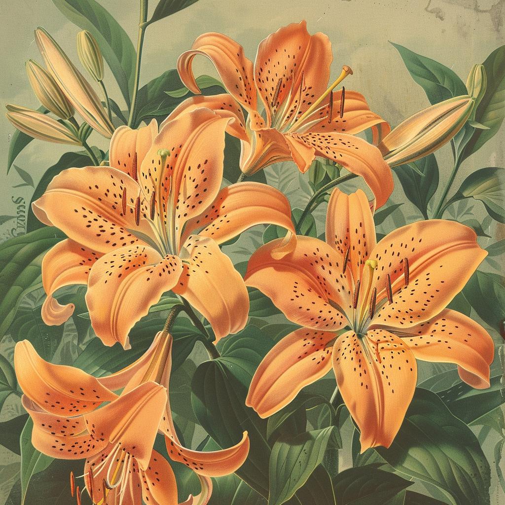 lilies  orange  vase  leaves  floral  botanical  illustration  art  design  nature 971752