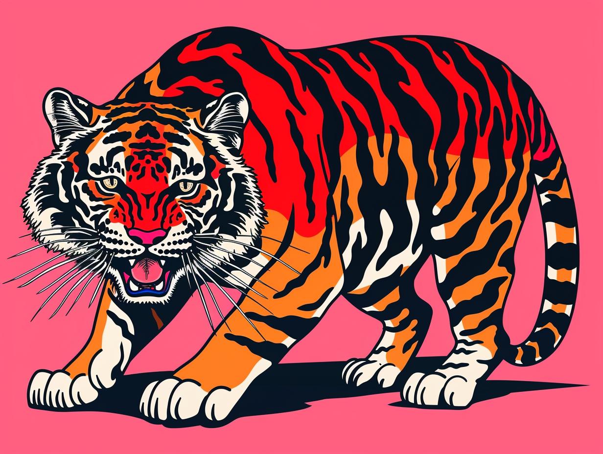 tiger  tattoo  Mignola  vintage  pink  illustration  outlines  1950s  art  design 919117