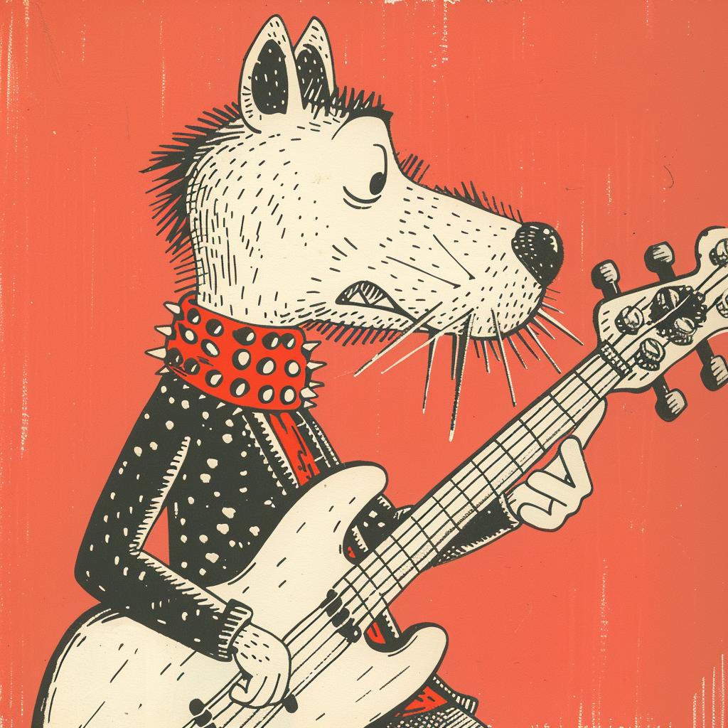 dog  cartoon  guitar  music  humorous  characters  playful  Moebius  illustration  whimsical 923033