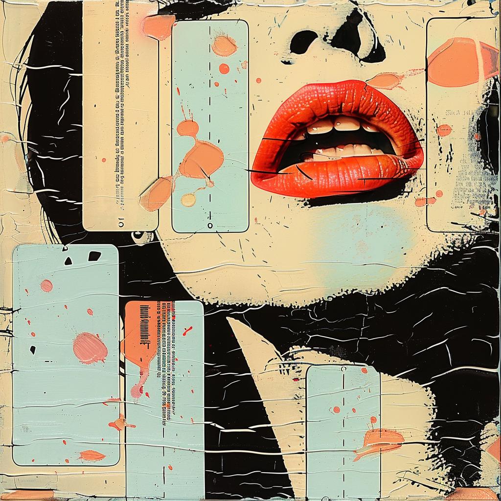 album  cover  woman  red  lips  paper  impasto  palette  knife  1980s 963507