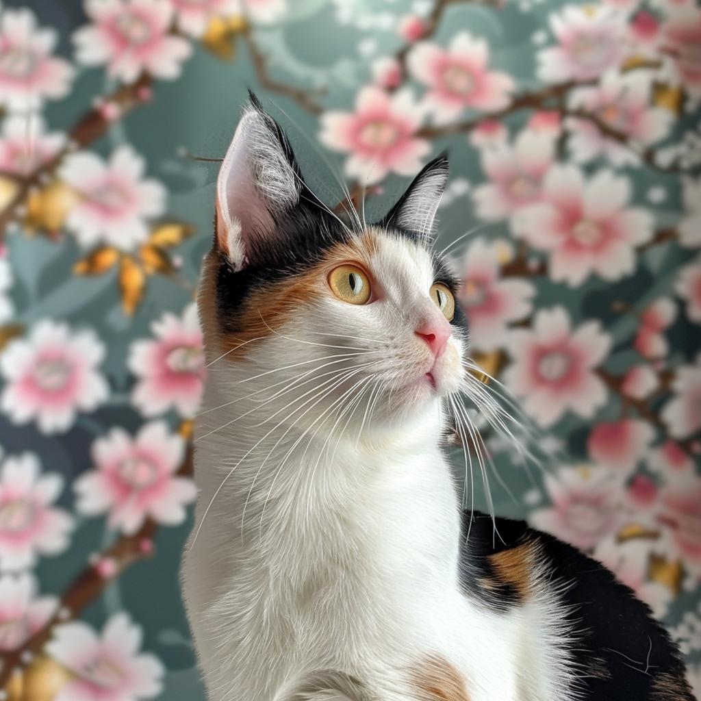 cat  japanese  bobtail  calico  floral  background  feline  cute  animal  portrait 972126
