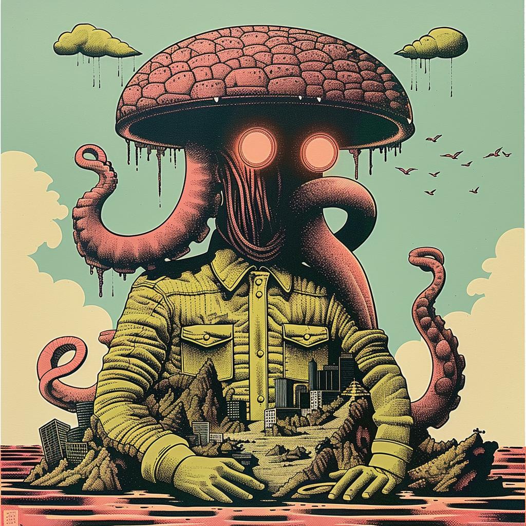 octopus  mushroom  Japanese  lettering  art  design  vibrant  colorful  ocean  illustration 946273