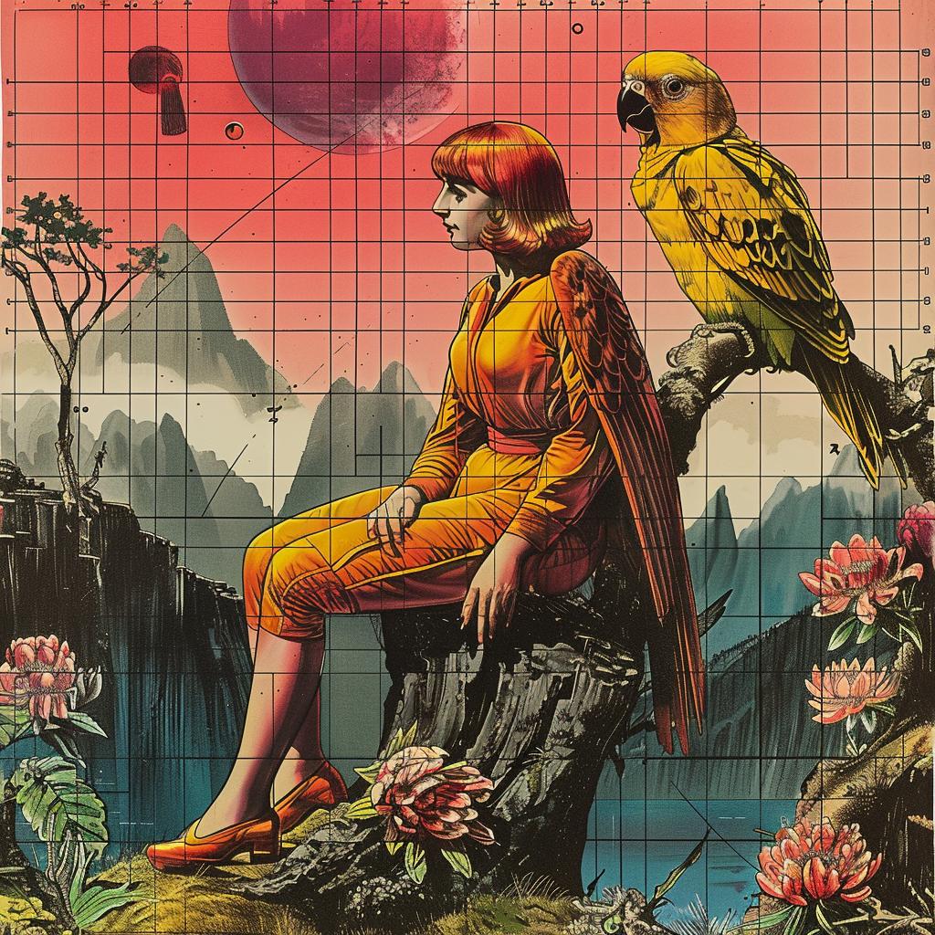 woman  rock  bird  shoulder  chromolithography  nature  figurative  art  surreal  scene 1035896