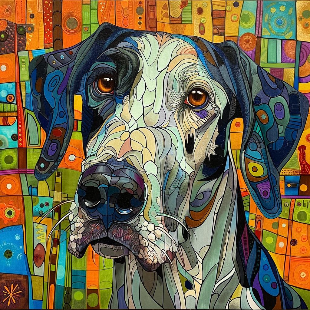 GreatDane  dog  colorful  squares  painting  vibrant  artwork  whimsical  composition  playful 938607