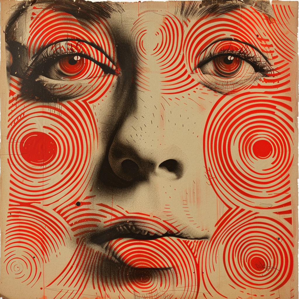 surreal  album  cover  hyper-realistic  screenprinting  red  circles  Barry  McGee  art 960314