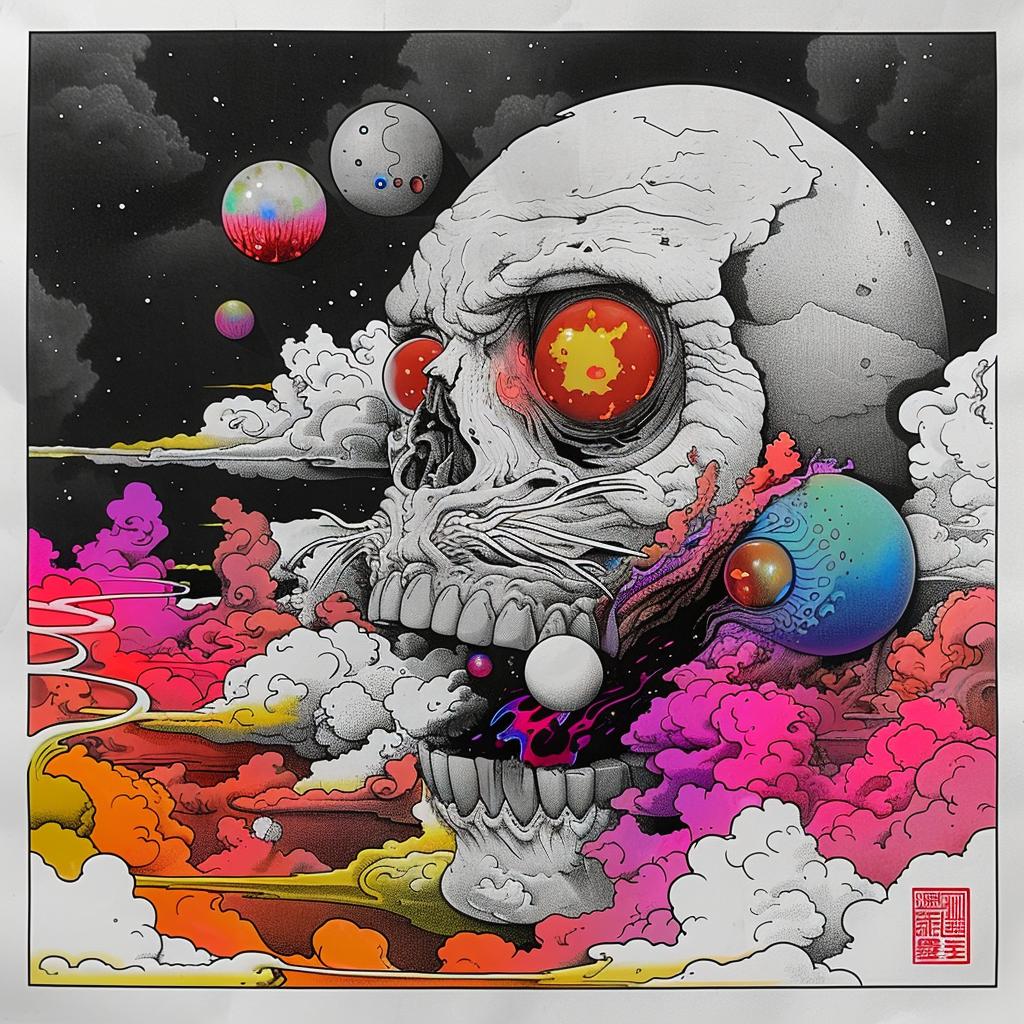 skull  eyes  clouds  colorful  art  Japanese  1997  horror  visual  surreal 1036367