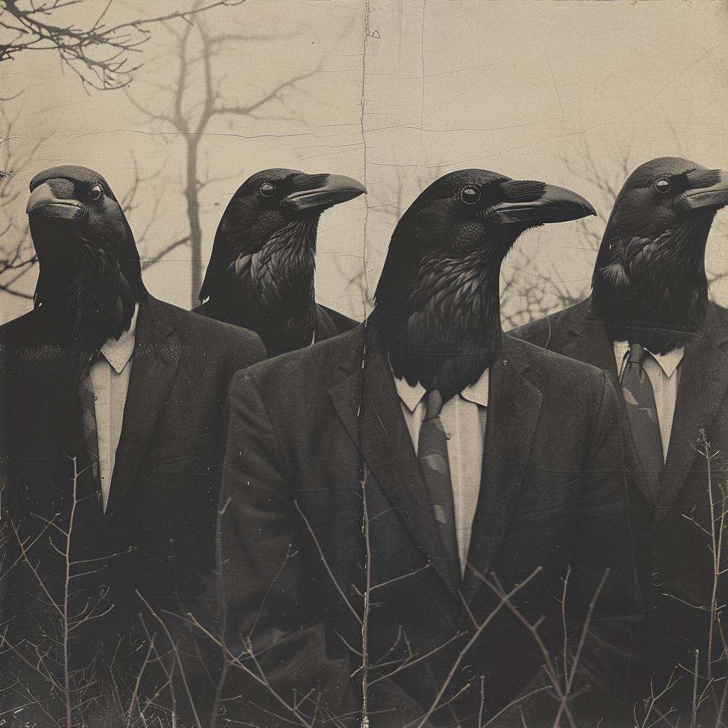 surreal  collage  crows  black  suits  dark  mystery  highcontrast  stylish  men 970026