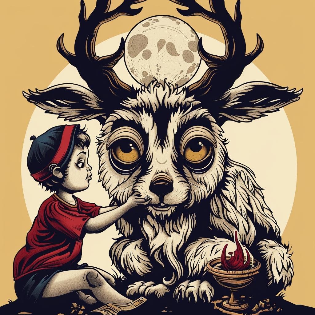 provocative  boy  deer  moon  naturalistic  dark  spiritual  occult  introspective  art 936219