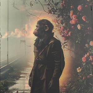 monkey  trenchcoat  train  chromolithography  humorous  quirky  narrative  whimsical  creative  surreal 1039386