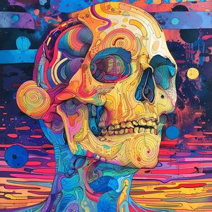 surreal  deathmetal  album  cover  colorful  skull  psychedelic  background  Risograph  Wlad 1079531