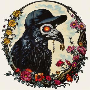 crow  flowers  painting  chromolithography  colorful  nature  art  symbolic  illustration  vivid 1050201