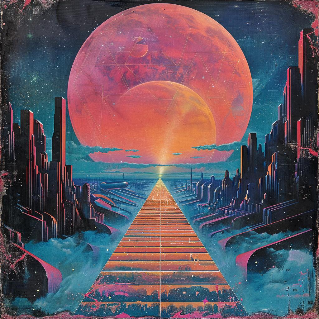 vinyl  record  cover  moon  planet  Dr. Seuss  1980s  geometric  electro  synthwave 960760