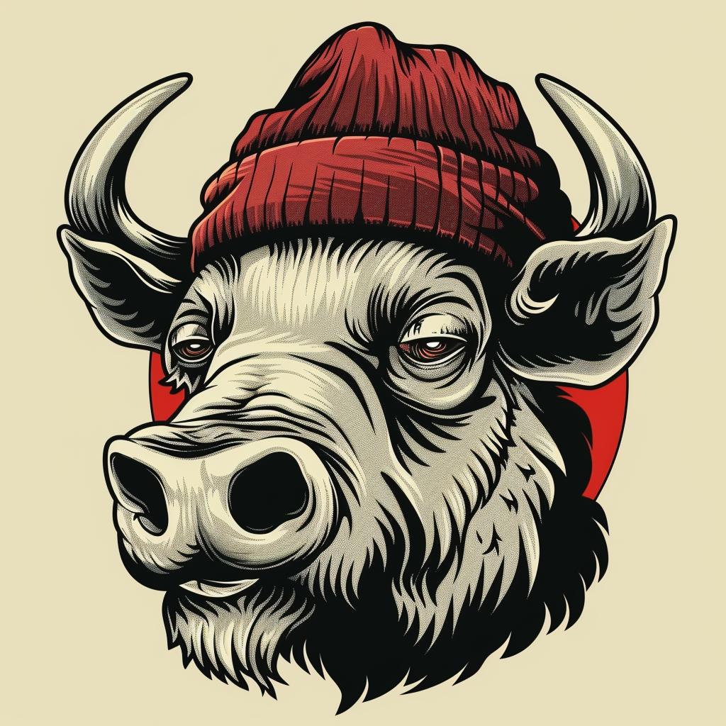 animal  buffalo  cartoon  hat  red  minimal  street  culture  vector  illustration 959523
