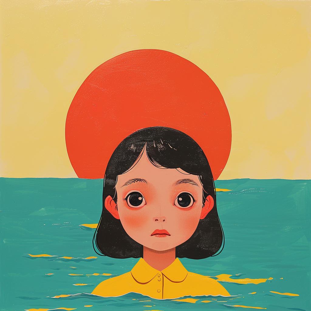 surreal  album  cover  splash  girl  ocean  yellow  shirt  sun  background 1017397