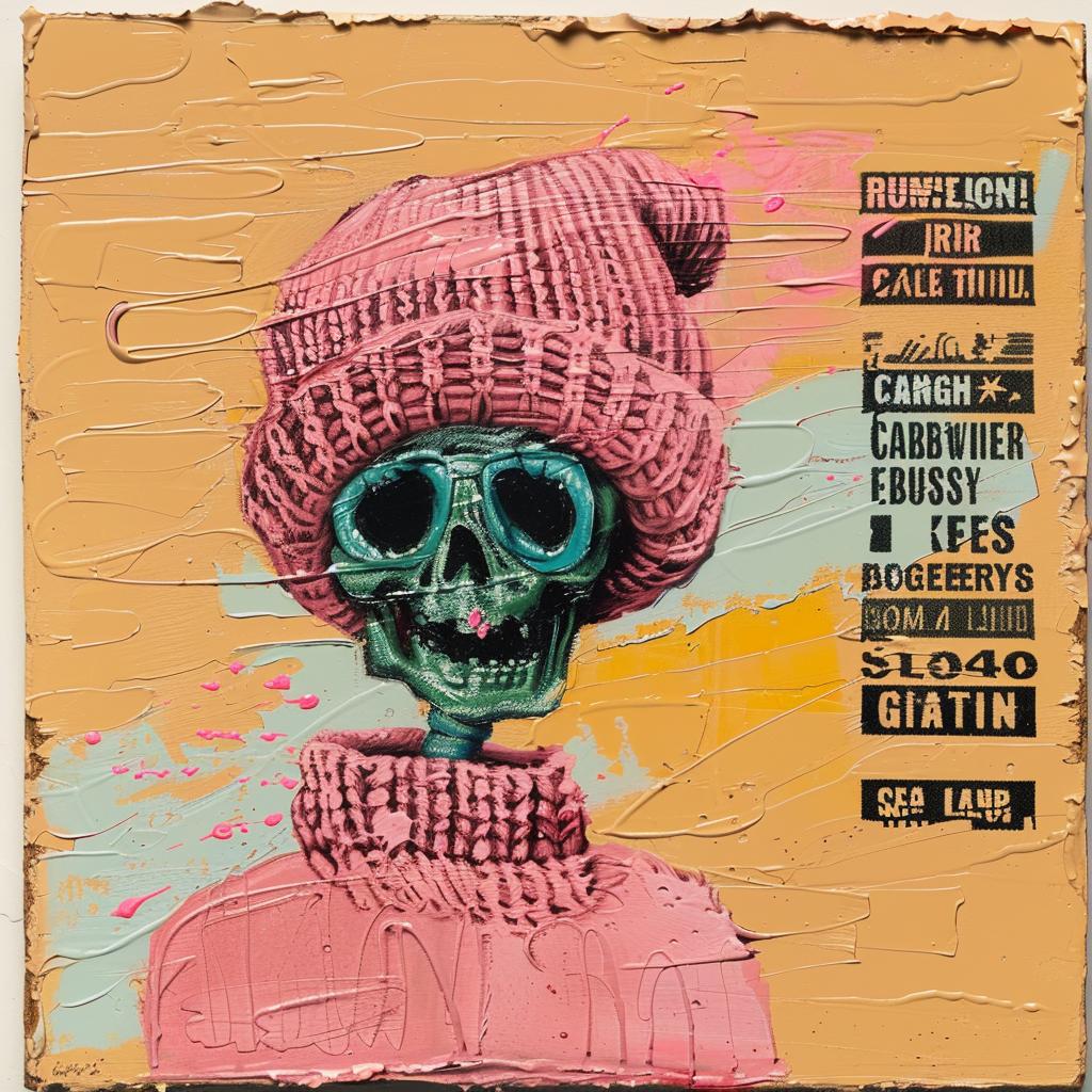 encaustic  skeleton  painting  hat  sweater  impasto  quirky  dark  art  humor 1015582