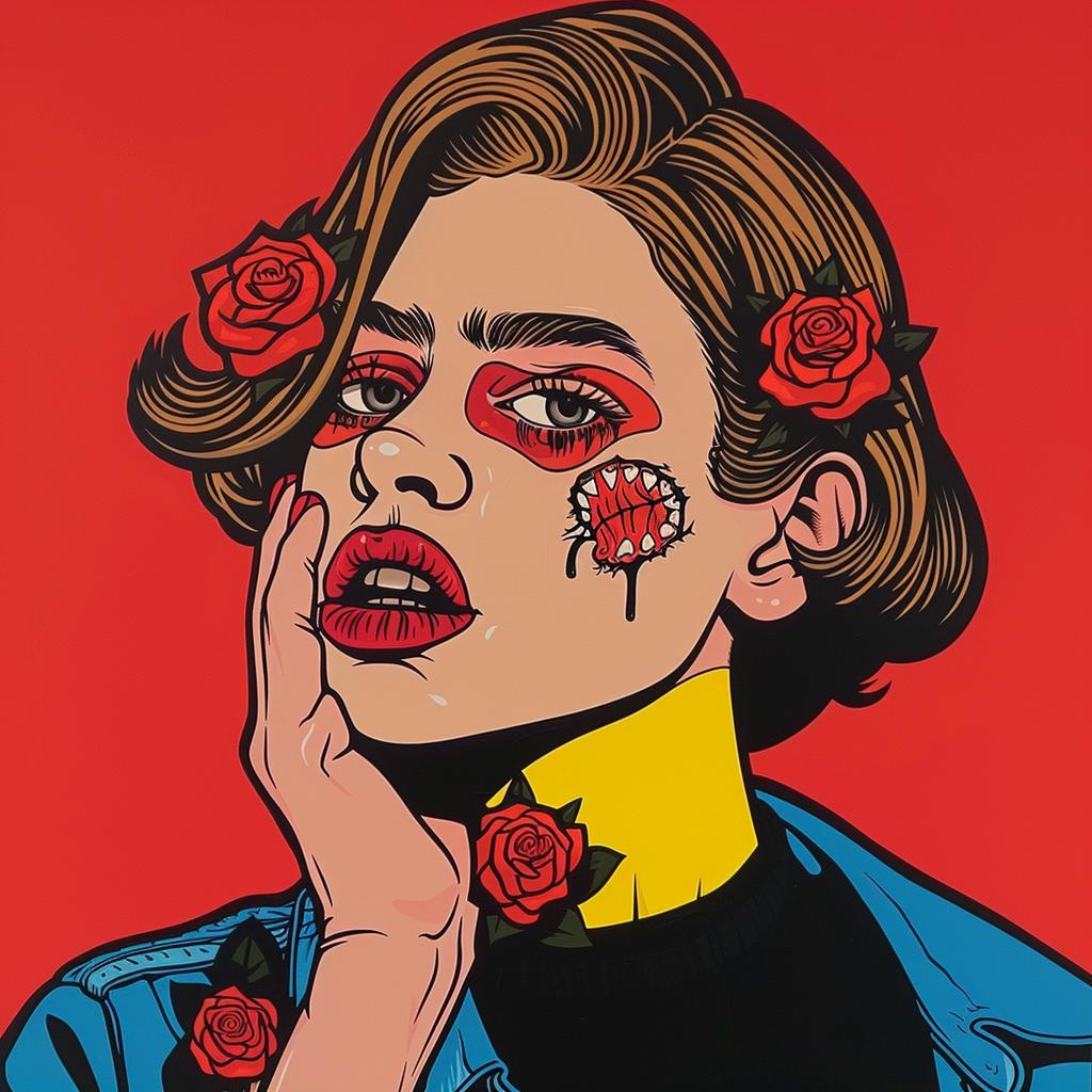 zombie  roses  woman  red  background  painting  gothic  portrait  floral  art 972795