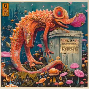 lizard  mushrooms  poster  painting  chromolithography  nature  vibrant  colorful  artwork  graphic 1048687