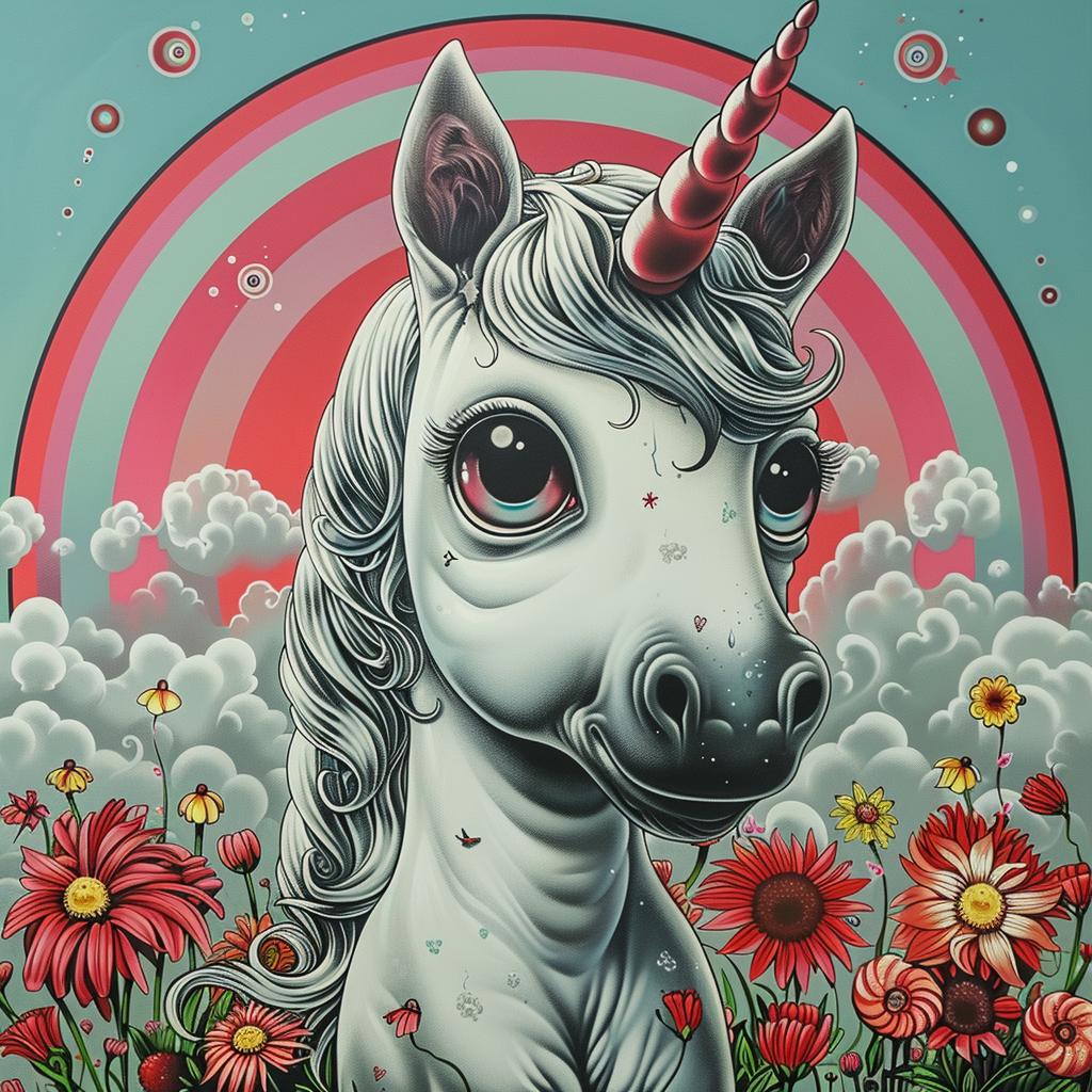 unicorn  kawaii  flowers  painting  white  background  oversized  cute  whimsical  fantasy 1033812
