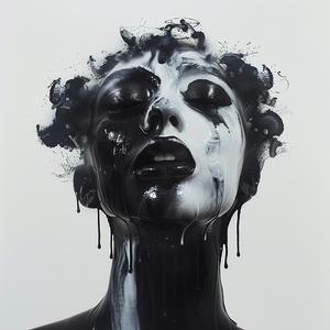 black  white  painting  woman  dripping  face  emotional  art  background  surface 1072935