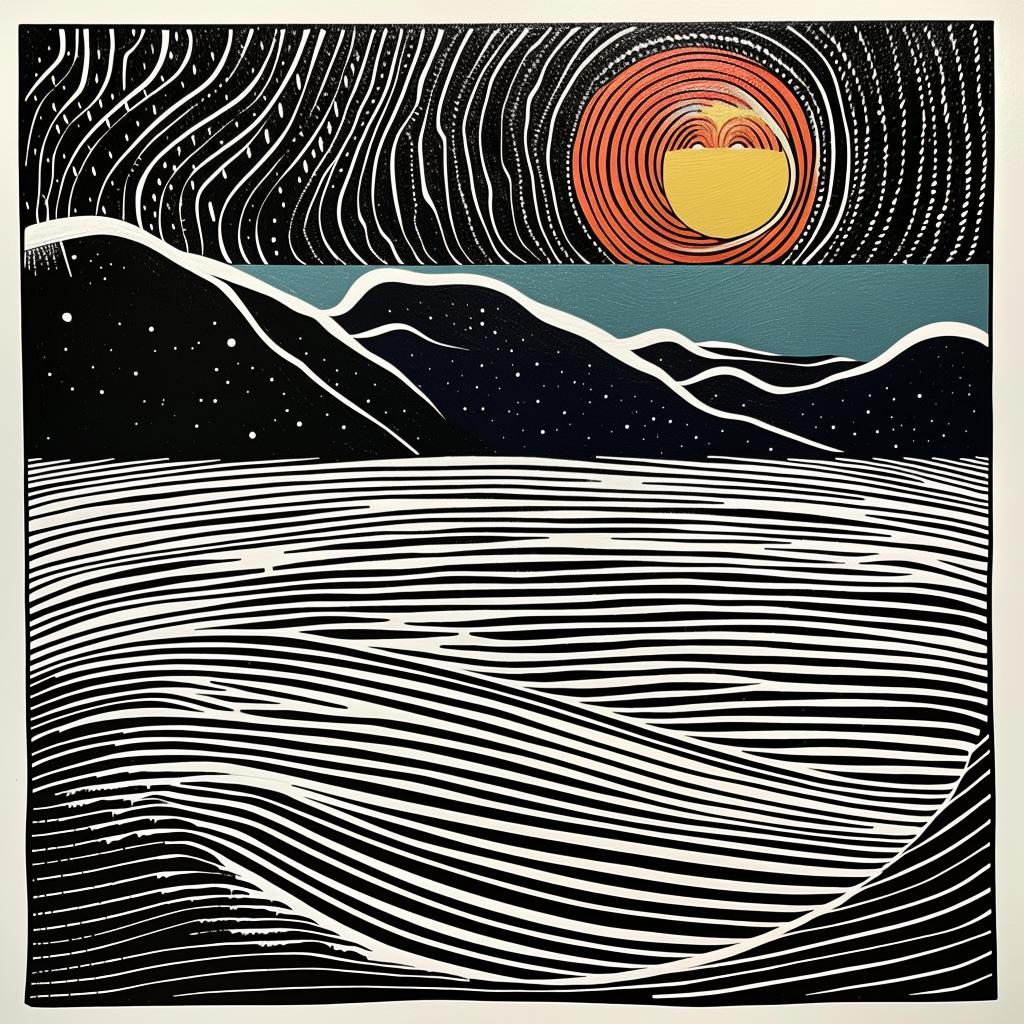mountain  sun  drawing  black  white  waves  pulsar  landscape  intricate  art 1022910