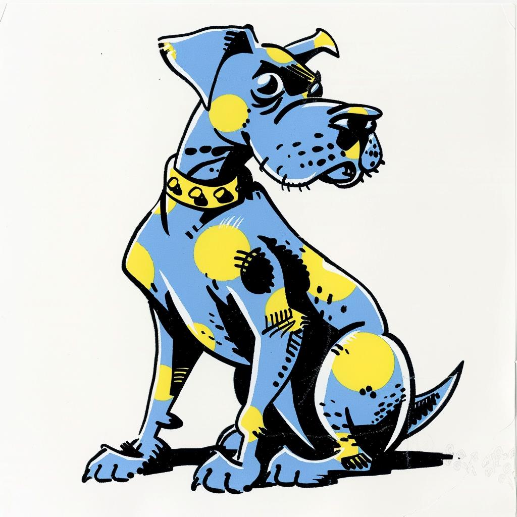 pitbull  blue  dog  yellow  spots  sitting  background  art  colorful  playful 1028141