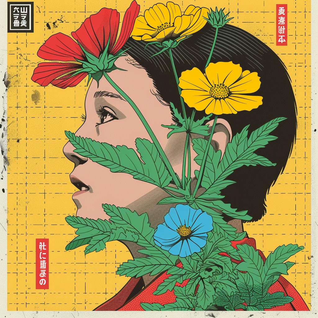flowers  bloom  animated  vibrant  folk  illustration  sinuous  girl  hair  nature 944927