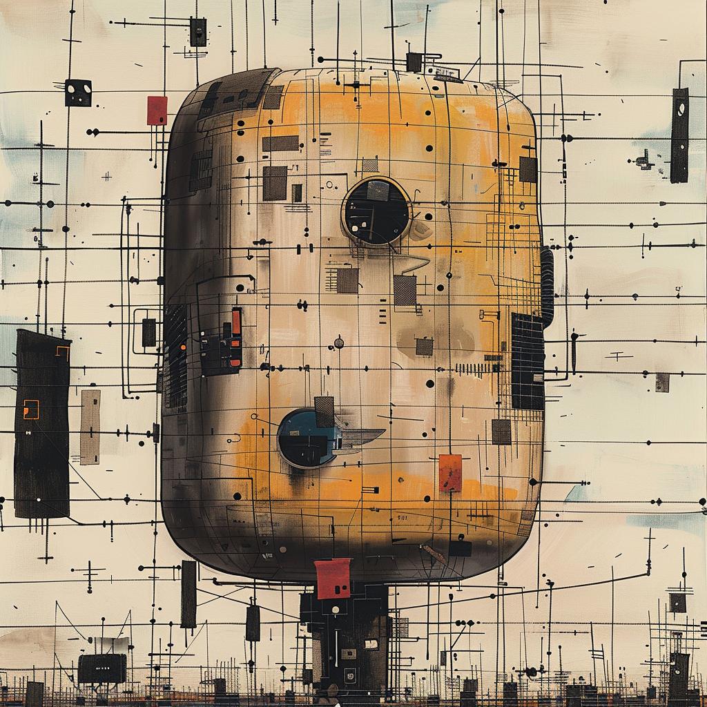 surreal  album  cover  hyper-realistic  screenprinting  SIMON  STALENHAG  yellow  object  wires 960242